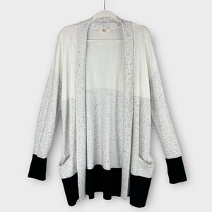 Peyton Primrose White Black Speckled Open Front Cardigan M Colorblock Sweater